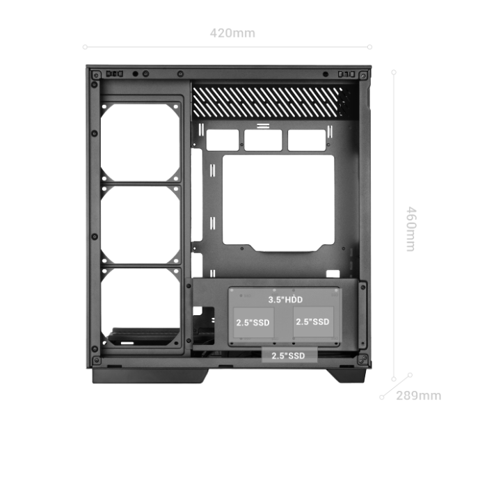 Mars Gaming MC-3GF Caja Gaming Torre Panorámica Triple Cristal Templado ARGB con 2 Ventiladores, Montaje Vertical GPU y Soporte Líquida 360mm 2