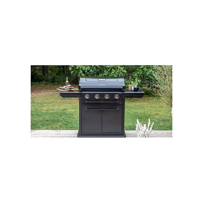 Campingaz 4 Series Onyx S 37386 Parrilla de Gas, 4 Zonas con Encendido Electrónico, Termómetro y Carro, Superficie 720 x 460 mm, Color Negro
