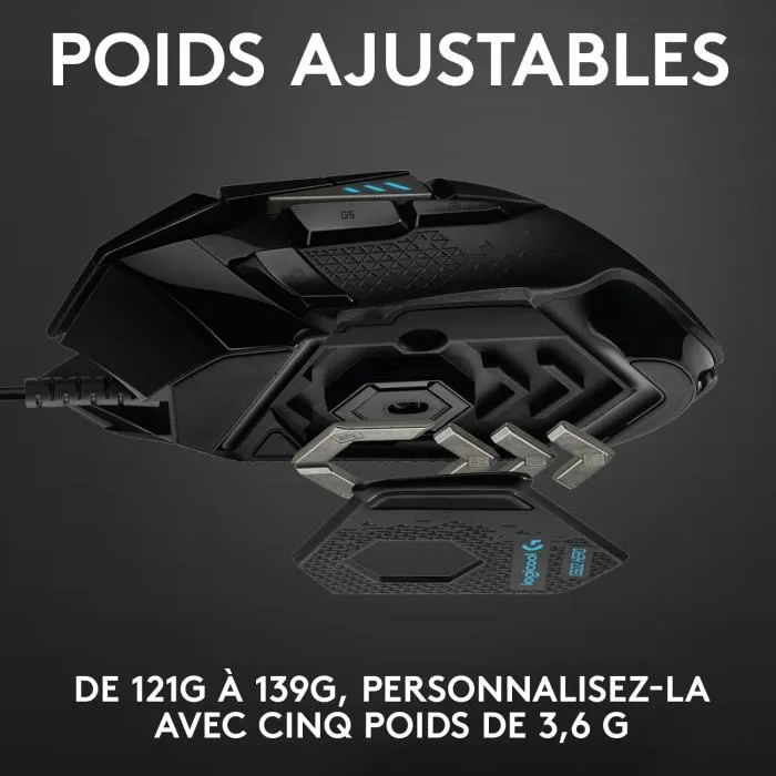 Logitech Ratón Gaming G502 HERO, Óptico HERO 16K, 16000 dpi, RGB, Inalámbrico 3