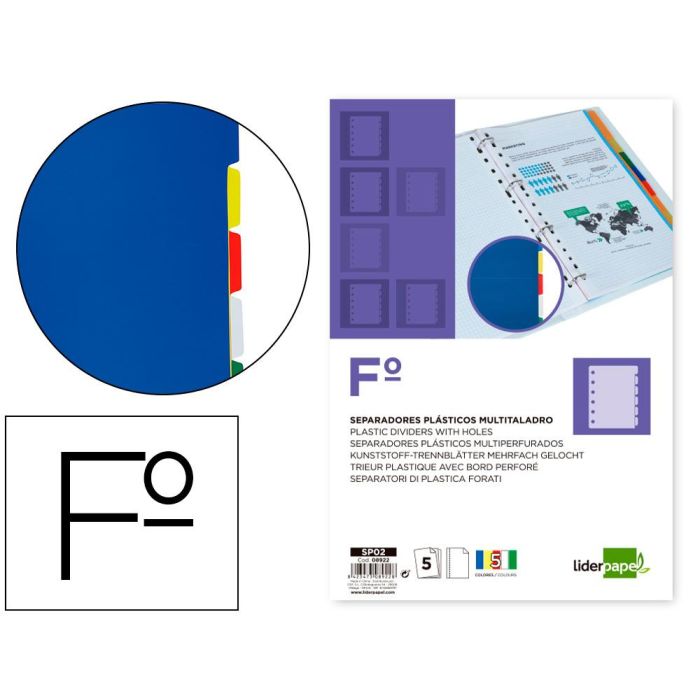 Separador Liderpapel Plastico Juego De 5 Separadores Folio 16 Taladros Separador Liderpapel Plastico Juego De 5 Separadores Folio 16 Taladros
