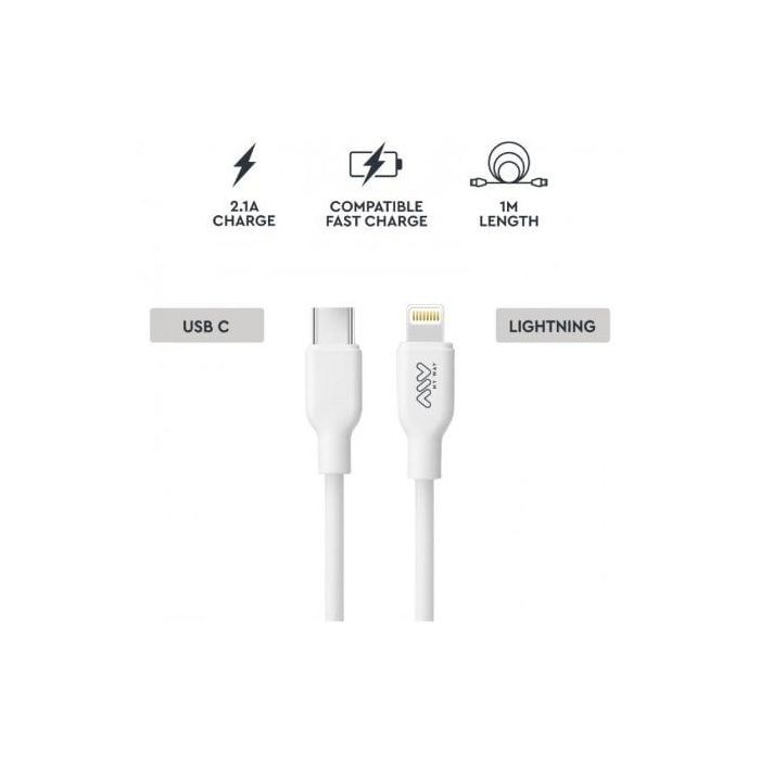 Cable USB 2.0 Tipo-C Lightning Myway MWUSC0023/ USB Tipo-C Macho - Lightning Macho/ 1m/ Blanco 1