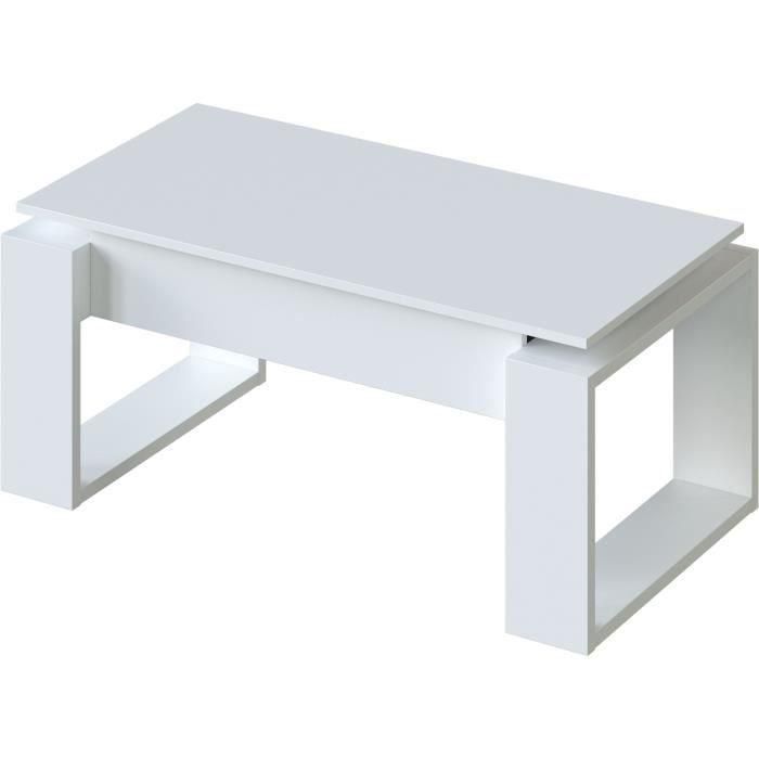 Mesa de centro elevable - Melamina blanca - L 105 x P 55 x H 45 cm NOVA 2 Mesa de centro elevable - Melamina blanca - L 105 x P 55 x H 45 cm NOVA 2