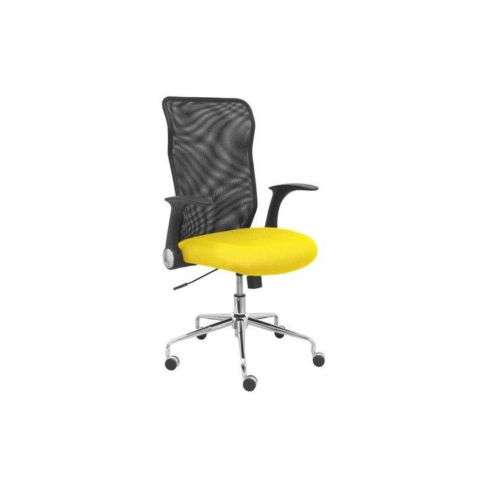 Silla Piqueras Y Crespo Minaya Brazos Retractiles Mecanismo Basculante Ergonomica Respaldo Malla Transpirable Negra Asiento Tapizado Bali Amarillo