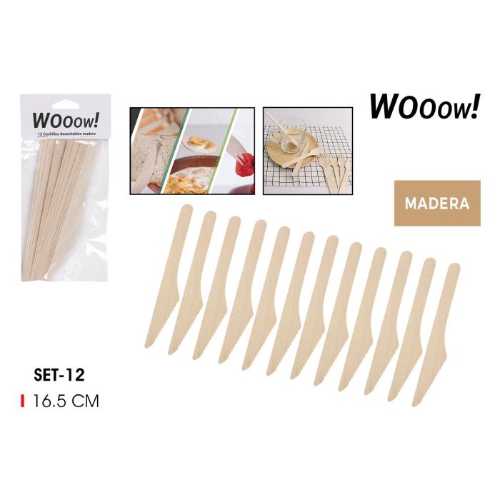 Set de 12 cuchillos desechables de madera Wooow (36 Unidades) Set de 12 cuchillos desechables de madera Wooow (36 Unidades)