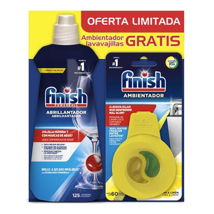 Finish Abrillantador Lavavajillas 500 ml + Ambientador Lavavajillas 2 unidades para Secado Rápido y Vajilla Brillante Sin Marcas de Agua