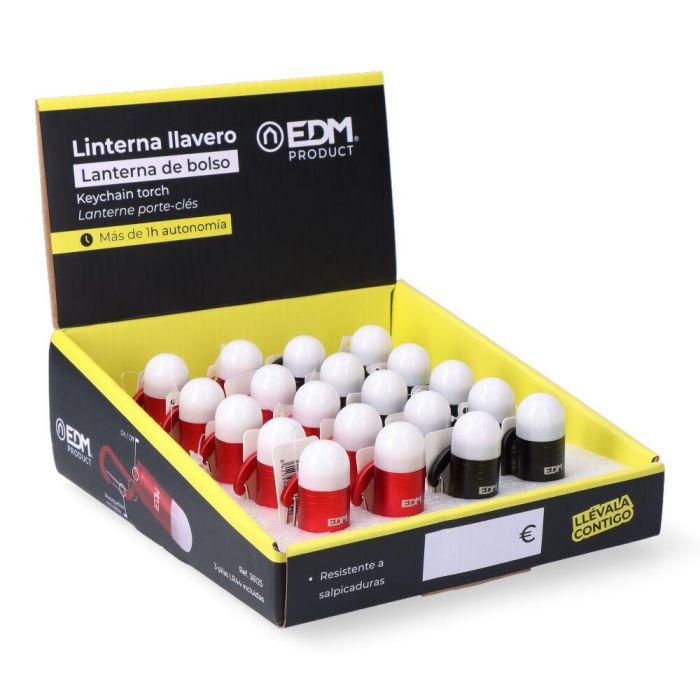 Edm Linterna Llavero LED con Mosquetón, 3xLR44 Incluidas, Colores Surtidos 5