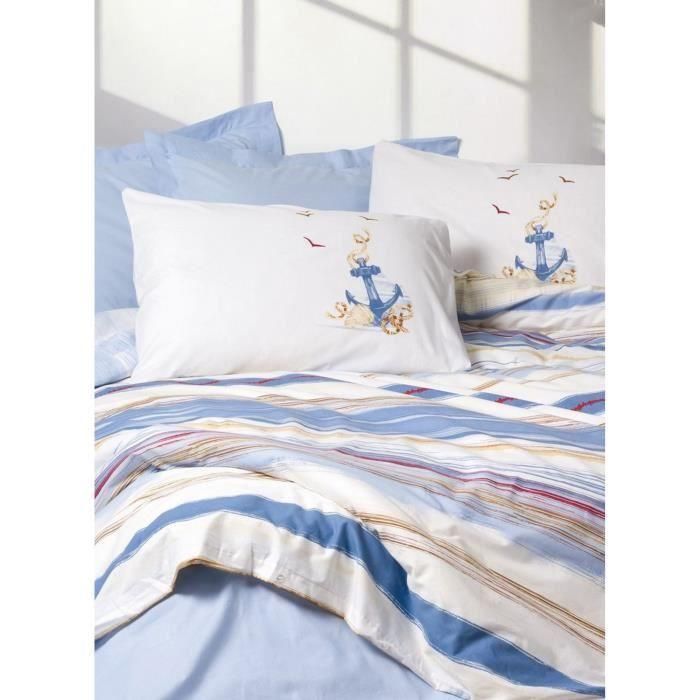 Juego de cama - 1 funda nórdica 220x240 cm + 2 fundas de almohada 60x60 cm - 100% algodón - Azul 3 Juego de cama - 1 funda nórdica 220x240 cm + 2 fundas de almohada 60x60 cm - 100% algodón - Azul 3