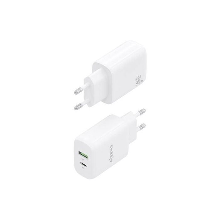 Cargador GaN de Pared Aisens A110-0923/ 1xUSB Tipo-C/ 1xUSB/ 30W/ Blanco 2