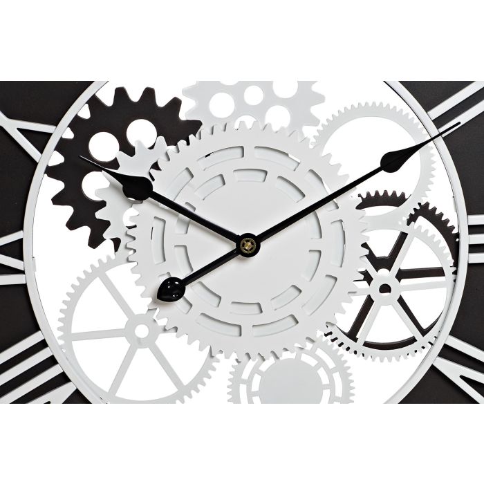 DKD Home Decor Reloj de Pared Estilo Loft con Engranajes Decorativos Vistos, de Hierro y MDF en Negro y Blanco, Dimensiones 60x60 cm 1