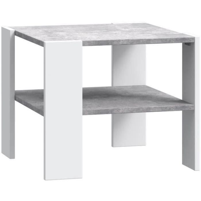 Mesa de centro PILVI con 2 bandejas - Estilo contemporáneo - Partículas de melamina - Decoración blanca y hormigón claro - L 55 x P 55 x H 45 cm