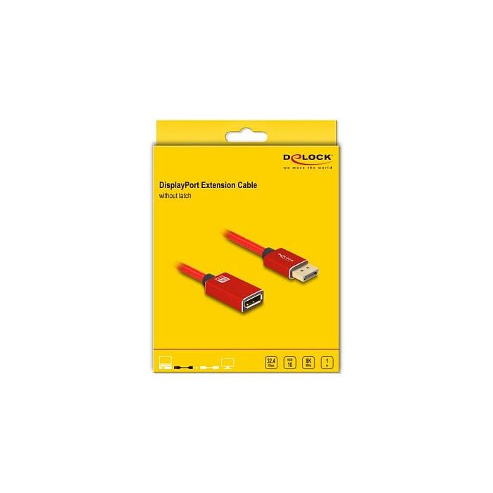 DeLOCK 81081 Cable de extensión DisplayPort 8K (7680x4320) 60 Hz 240 Hz HDR 1 m Macho a Hembra, Rojo, Metálico, DisplayPort 1.4, DSC 1.2 2