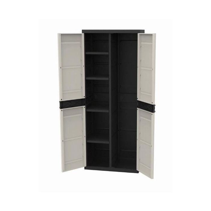 TITANIO PLASTIKEN Armario de 2 puertas con estantes y armario A70 x P44 x A176 cm Beige y negro TITANIO Gama interior / exterior TITANIO PLASTIKEN Armario de 2 puertas con estantes y armario A70 x P44 x A176 cm Beige y negro TITANIO Gama interior / exterior