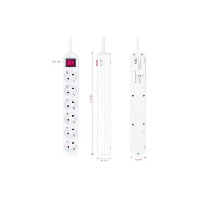 Nanocable 10.37.0006 Regleta de Enchufes 6 Tomas de Corriente con Interruptor, Protección Infantil, Cable 1.4m, Blanca, 3.680W 2 Nanocable 10.37.0006 Regleta de Enchufes 6 Tomas de Corriente con Interruptor, Protección Infantil, Cable 1.4m, Blanca, 3.680W 2