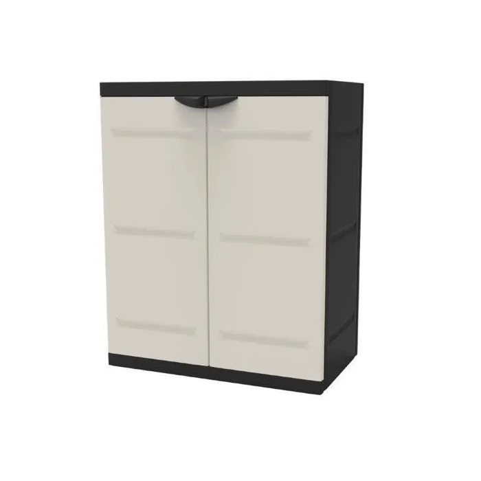 Plastiken TITANIO Armario bajo 2 puertas con estantes Beige y Negro A70 x P44 x H88 cm 1