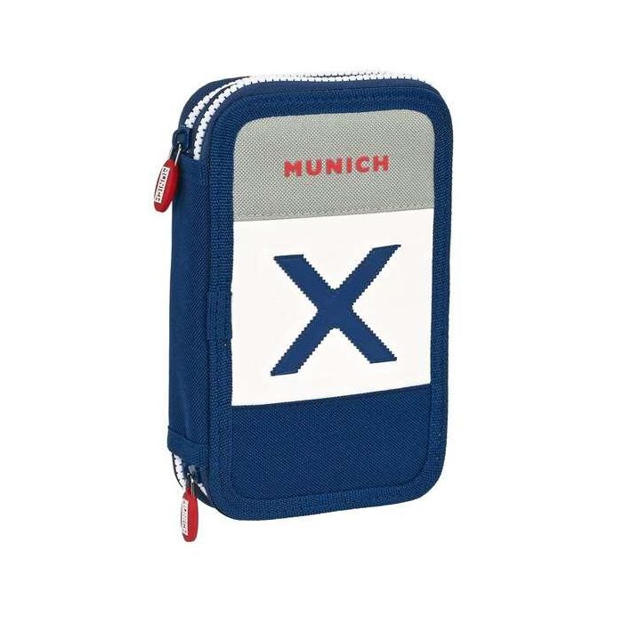 Estuche Escolar con Accesorios Munich College Gris 12.5 x 19.5 x 4 cm (28 piezas)