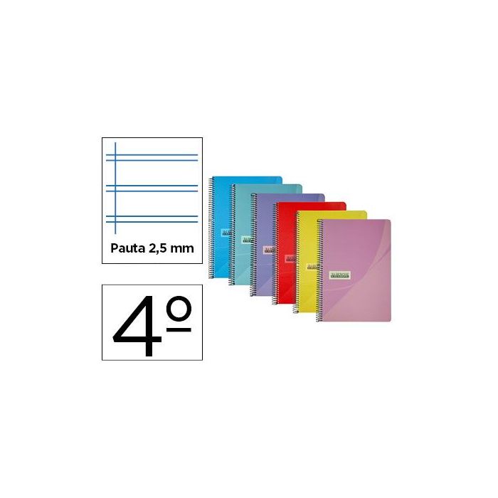 Cuaderno Espiral Papercop Cuarto Tapa Plastico 80H 90 gr Pauta 2,5 mm Con Margen Colores Surtidos 6 unidades