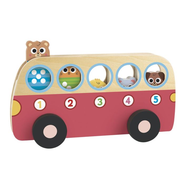 Goula 1 To 5 Bus 1110100757 - Juguete Educativo de Madera para Aprender a Contar del 1 al 5, Autobús con 5 Animales, +18 Meses, Multilingüe 5