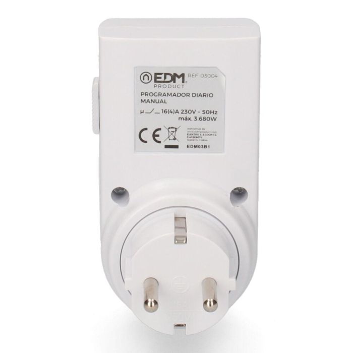 Edm Programador diario analógico 230V 16A 3500W - Blanco, Termoplástico, IP20 3