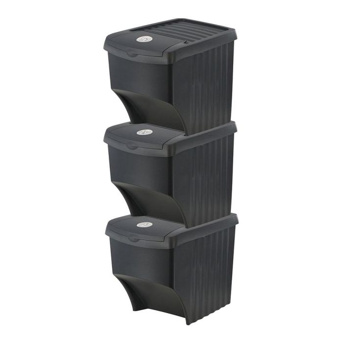 Sistema de 3 cubos de 22 litros reciclaje apilables 392x293x456mm