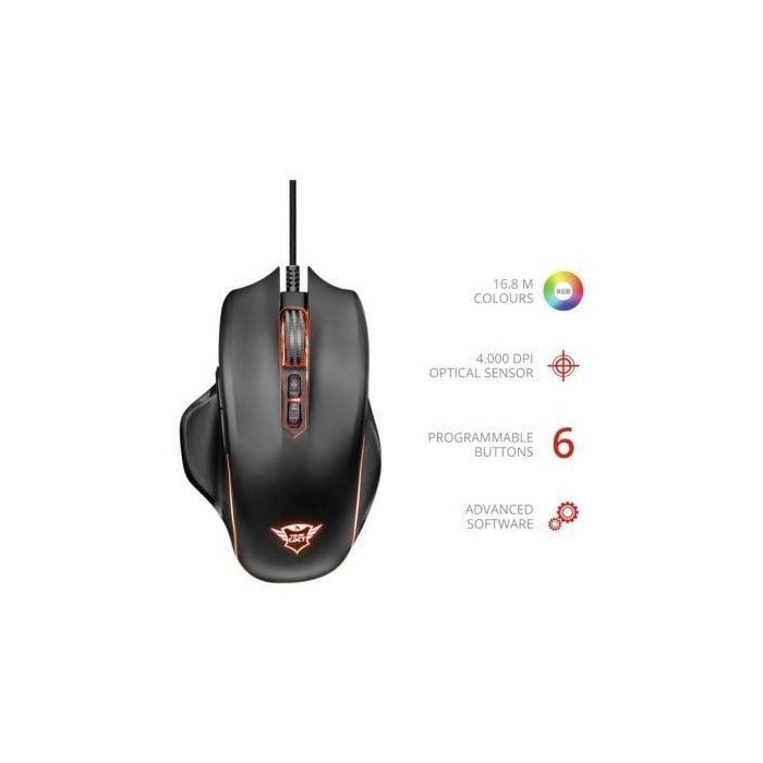 RATÓN TRUST GAMING GXT 168 HAZE - 4000PPP - 7 BOTONES (6 PROGRAMABLES) - 60 IPS - ILUMINACIÓN RGB - CABLE 170CM USB 0 RATÓN TRUST GAMING GXT 168 HAZE - 4000PPP - 7 BOTONES (6 PROGRAMABLES) - 60 IPS - ILUMINACIÓN RGB - CABLE 170CM USB 0