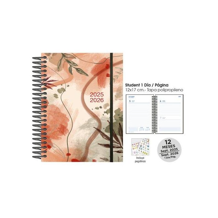Agenda Escolar (2025-26) Senfort Student Decorada Espiral Tapa Pp Con Goma 120X170 D/P Sunset
