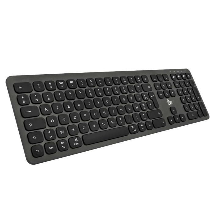 Blue Element Teclado Bluetooth 3.0 Recargable para Mac y iPad Negro con 12 atajos multimedia, formato extendido, conecta 3 dispositivos FR