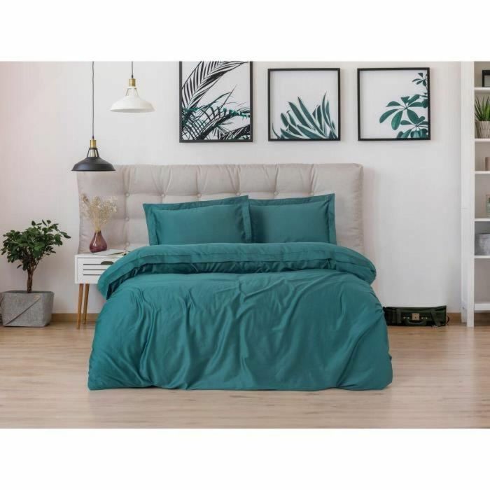 Juego de Cama Funda Nórdica 220x240 cm y Fundas Almohada 60x60 cm 100% Algodón Satén Azul