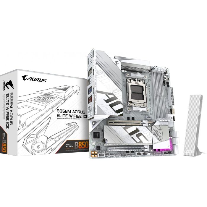 Gigabyte B850M AORUS ELITE WF6E ICE Placa Base AM5 para AMD Ryzen 7000/8000/9000, DDR5 8200MHz, WiFi 7