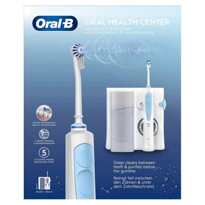 Oral-B Oxyjet JAS23 Munddusche con Bluetooth, Sensor de Presión Inteligente, Temporizador y Cargador - Blanco