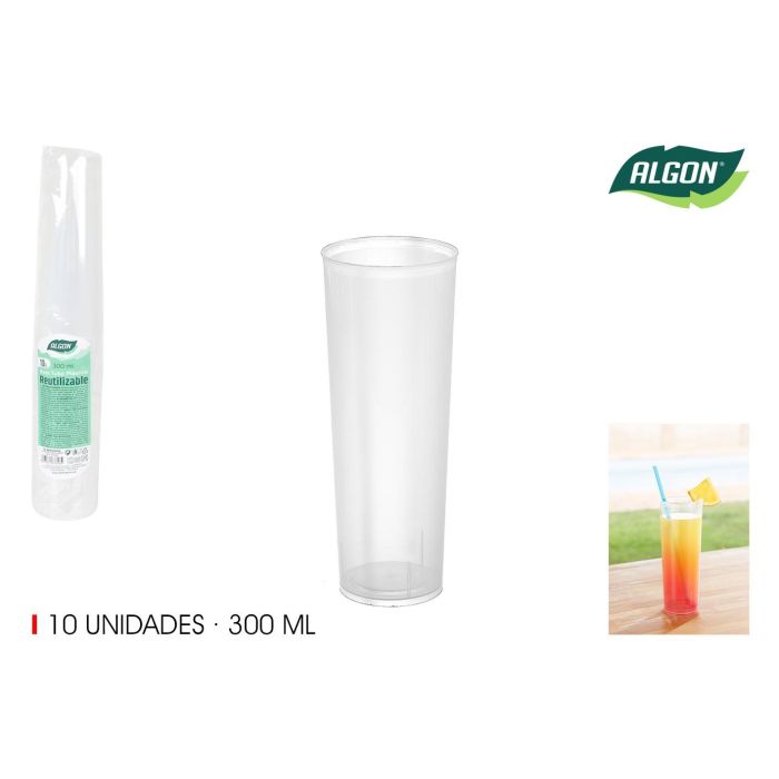 Set de 10 vasos tubo PP 300 ml Algon (50 Unidades) Set de 10 vasos tubo PP 300 ml Algon (50 Unidades)