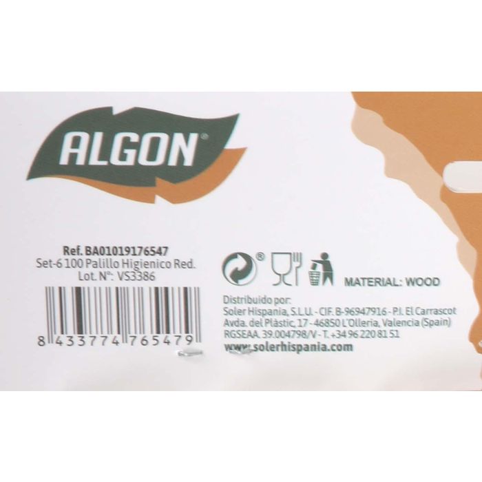 Set de 6 paquetes de 100 palillos higiénicos Algon (18 Cajas) 2 Set de 6 paquetes de 100 palillos higiénicos Algon (18 Cajas) 2