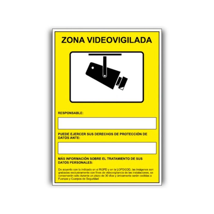 Archivo 2000 Señal "Cámaras De Vigilancia En Grabación Las 24 Horas" 210x297 Pvc Amarillo 1