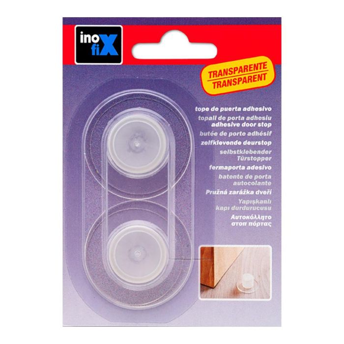 Tope de puerta adhesivo cilindro transparente (blister 2 unid.) inofix 1