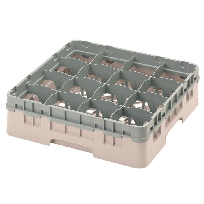 CAMBRO - 16S418-184 - Cesta de lavado 16 comp. 1 altura - 10,9 cm Ø máx. - alt. máx. 11,8 cm - 50 x 50 x 14,3 cm - Beige