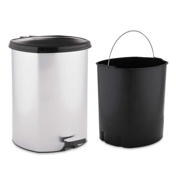 Papelera de plástico con pedal plateada Berilo 11L - 26x33x30 cm (6 Unidades) 1 Papelera de plástico con pedal plateada Berilo 11L - 26x33x30 cm (6 Unidades) 1
