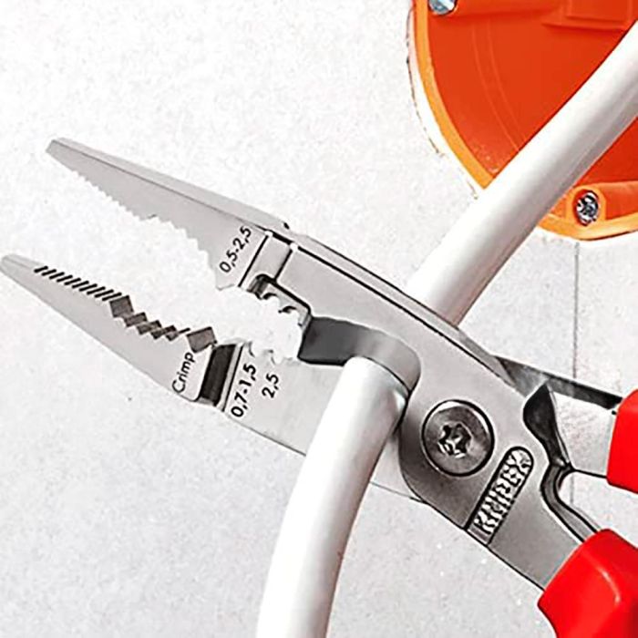 Knipex Alicates para instalaciones eléctricas cromado 200 mm - Sujetar, doblar, desbarbar, cortar, pelar y crimpar 2 Knipex Alicates para instalaciones eléctricas cromado 200 mm - Sujetar, doblar, desbarbar, cortar, pelar y crimpar 2