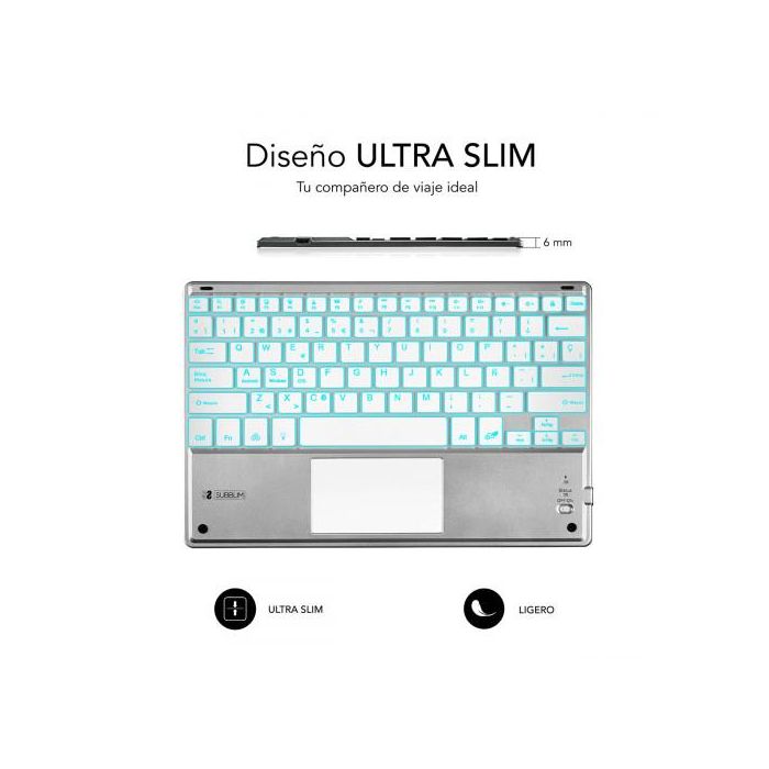 SUBBLIM Teclado Bluetooth Smart Backlit BT Keyboard Touchpad Silver 2