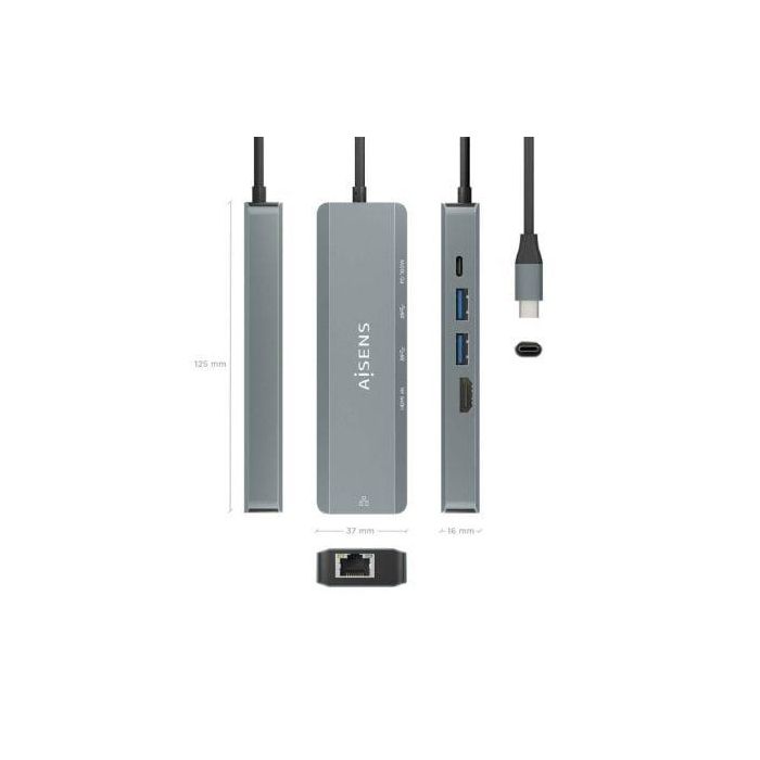 AISENS - USB-C DOCK 5 EN 1, USB-C A 1xHDMI, 1xRJ45, 2xUSB, 1xPD, GRIS, 15CM 3 AISENS - USB-C DOCK 5 EN 1, USB-C A 1xHDMI, 1xRJ45, 2xUSB, 1xPD, GRIS, 15CM 3