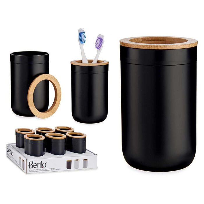 Portacepillos Negro con Tapa de Bambú Berilo 7.7x11.5x7.7 cm, 350 ml (12 Unidades) Portacepillos Negro con Tapa de Bambú Berilo 7.7x11.5x7.7 cm, 350 ml (12 Unidades)