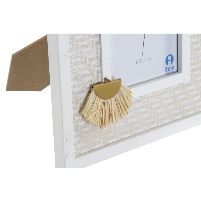DKD Home Decor Marco Foto Decorativo Estilo Boho Blanco Beige de Madera y Cristal 21.5x26.5 cm con Fleco, Pack 4 Unidades 2