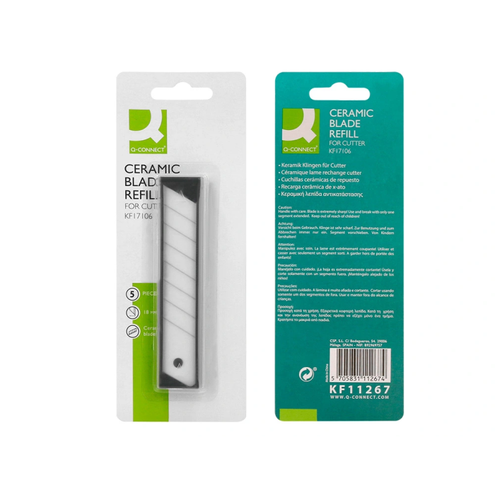 Q-connect Repuesto Cúter KF17106/KF14387 Cuchilla Cerámica Ancha 18 mm Blíster 5 Unidades 7