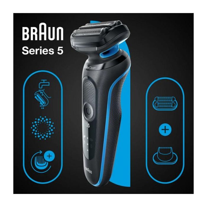 Braun Series 5 51-B1820s - Máquina de afeitar de láminas recargable, 3 cabezas, uso en seco y mojado, negro y azul 1 Braun Series 5 51-B1820s - Máquina de afeitar de láminas recargable, 3 cabezas, uso en seco y mojado, negro y azul 1