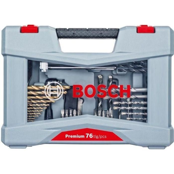 Bosch Juego Premium de Brocas y Puntas 76 piezas para Taladrar y Atornillar Madera, Metal y Hormigón, Brocas Titanio