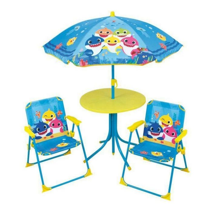 Fun House Baby Shark Muebles de Jardín Infantil: Set Mesa (H.46xØ46 cm), 2 Sillas (H.53xW.38.5xD.37.5 cm) y Sombrilla (H.125xØ100 cm) Fun House Baby Shark Muebles de Jardín Infantil: Set Mesa (H.46xØ46 cm), 2 Sillas (H.53xW.38.5xD.37.5 cm) y Sombrilla (H.125xØ100 cm)