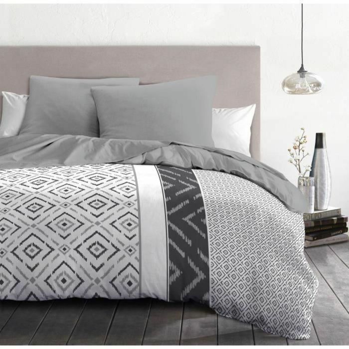Juego nórdico de microfibra ETHNO - 1 funda nórdica 220 x 240 cm + 2 fundas de almohada 63 x 63 cm - Gris 2 Juego nórdico de microfibra ETHNO - 1 funda nórdica 220 x 240 cm + 2 fundas de almohada 63 x 63 cm - Gris 2