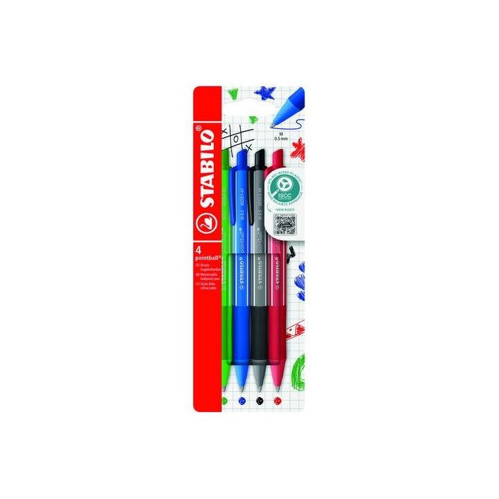 Boligrafo Stabilo Retractil Pointball Colorful Surtido Estuche De 4