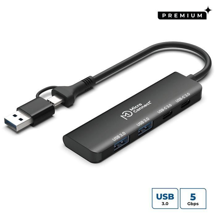 MicroConnect Hub USB 3.2 Premium de 4 Puertos: 2x USB-A y 2x USB-C, hasta 5 Gbps