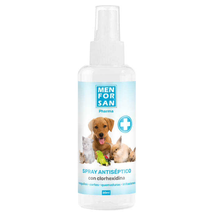 Men For San Spray Antiséptico Veterinario Clorhexidina & Aloe Vera para Mascotas - Higiene, Desinfección, Curación Heridas y Post-Operatorias