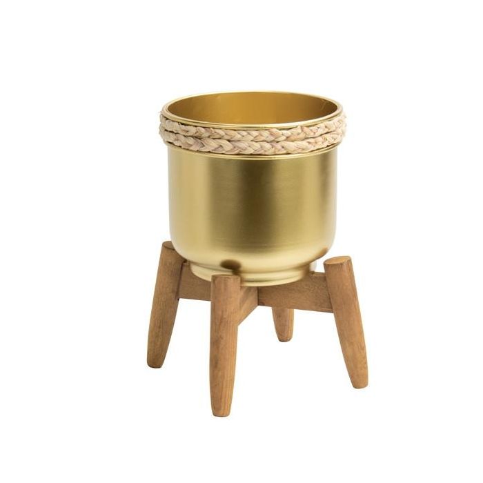 DKD Home Decor Macetero Glam Dorado Marrón Metal y Madera 18.5x18.5x22 cm Pack de 4 unidades