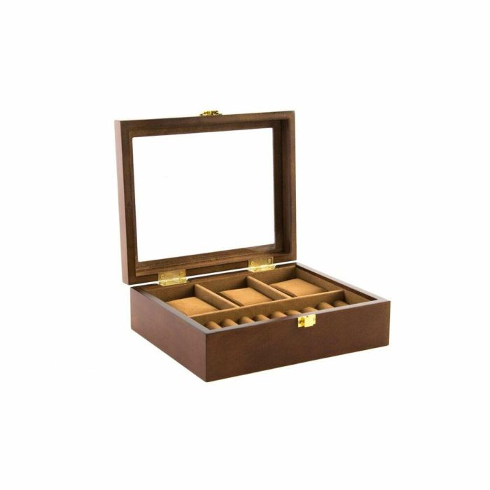 Caja-Joyero DKD Home Decor Marrón Madera Cristal Madera MDF 21 x 18 x 8 cm 2